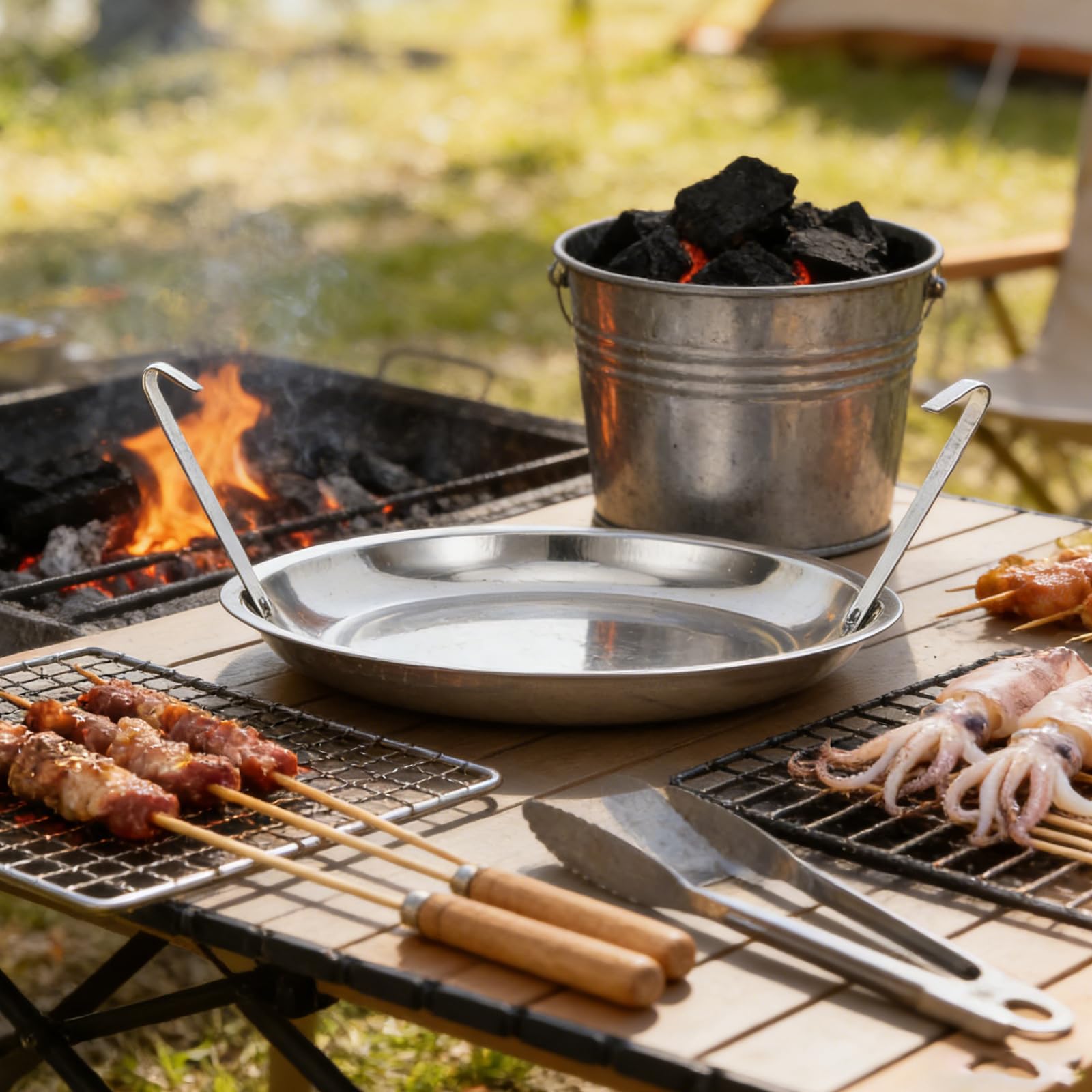 Posacenere in metallo, 27 cm, portatile, per barbecue, barbecue e braciere, accessorio essenziale per cucinare all'aperto, cortile, campeggio e picnic