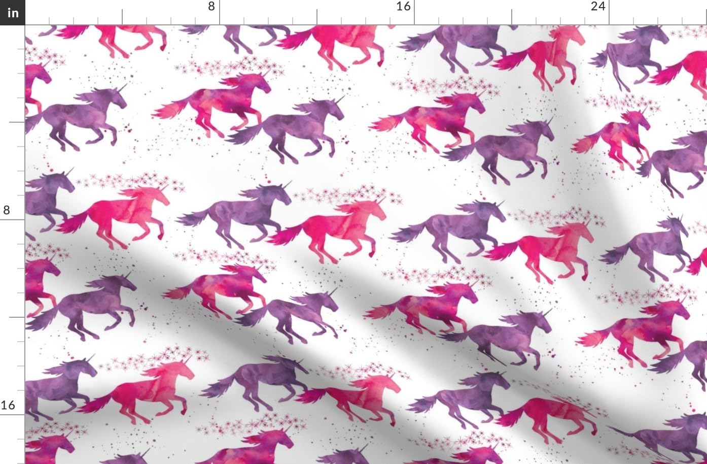 Spoonflower Fabric - Watercolor Unicorns Pink & Purple Magical Unicorn Wild Horses Mythical Printed on Denim Fabric by The Yard - Bottomweight Apparel Home Decor Upholstery