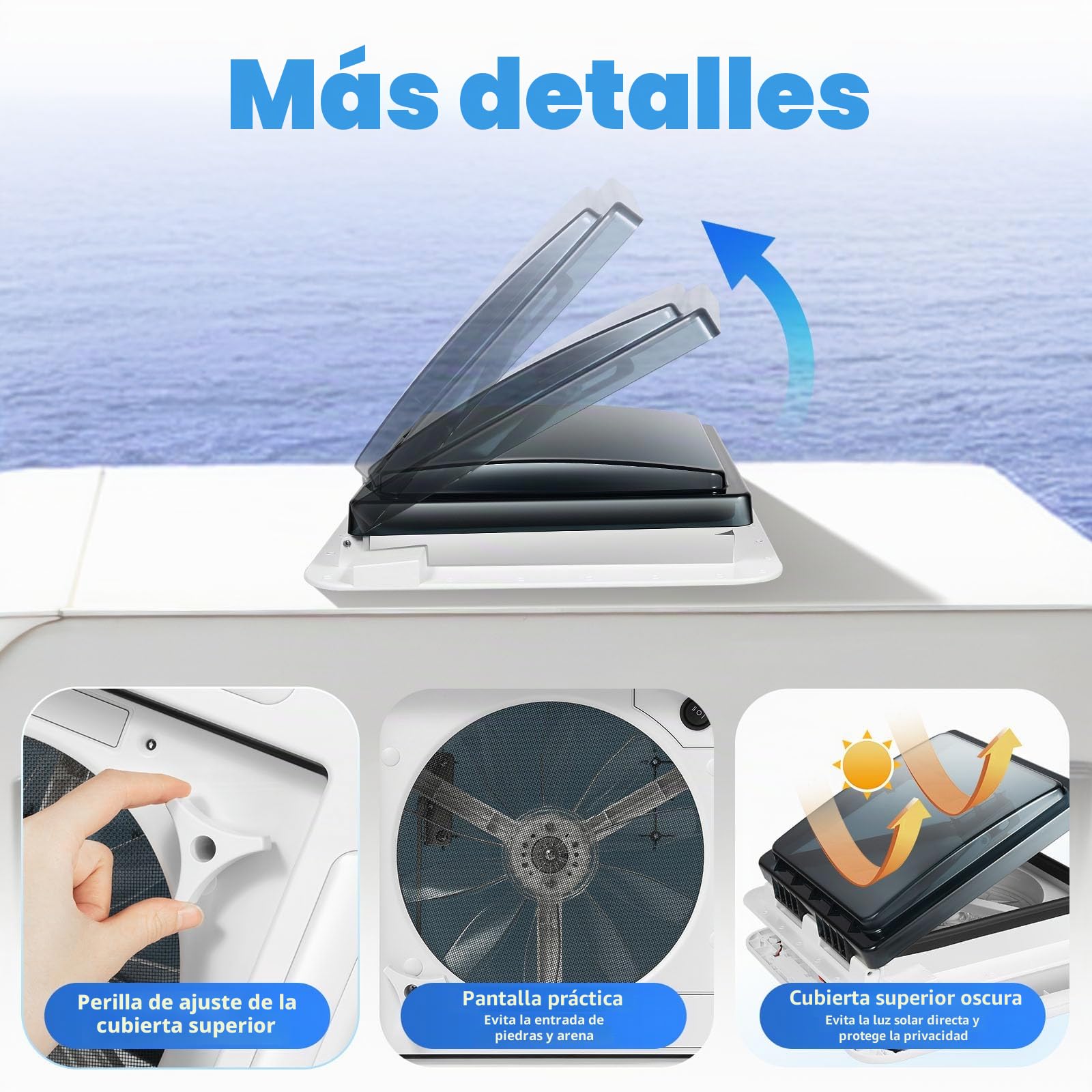 Ventilador de techo para autocaravana, kit turbo con LED, para caravanas, tragaluces insonorizadas, ventiladores silenciosos, ventiladores para caravanas y caravanas
