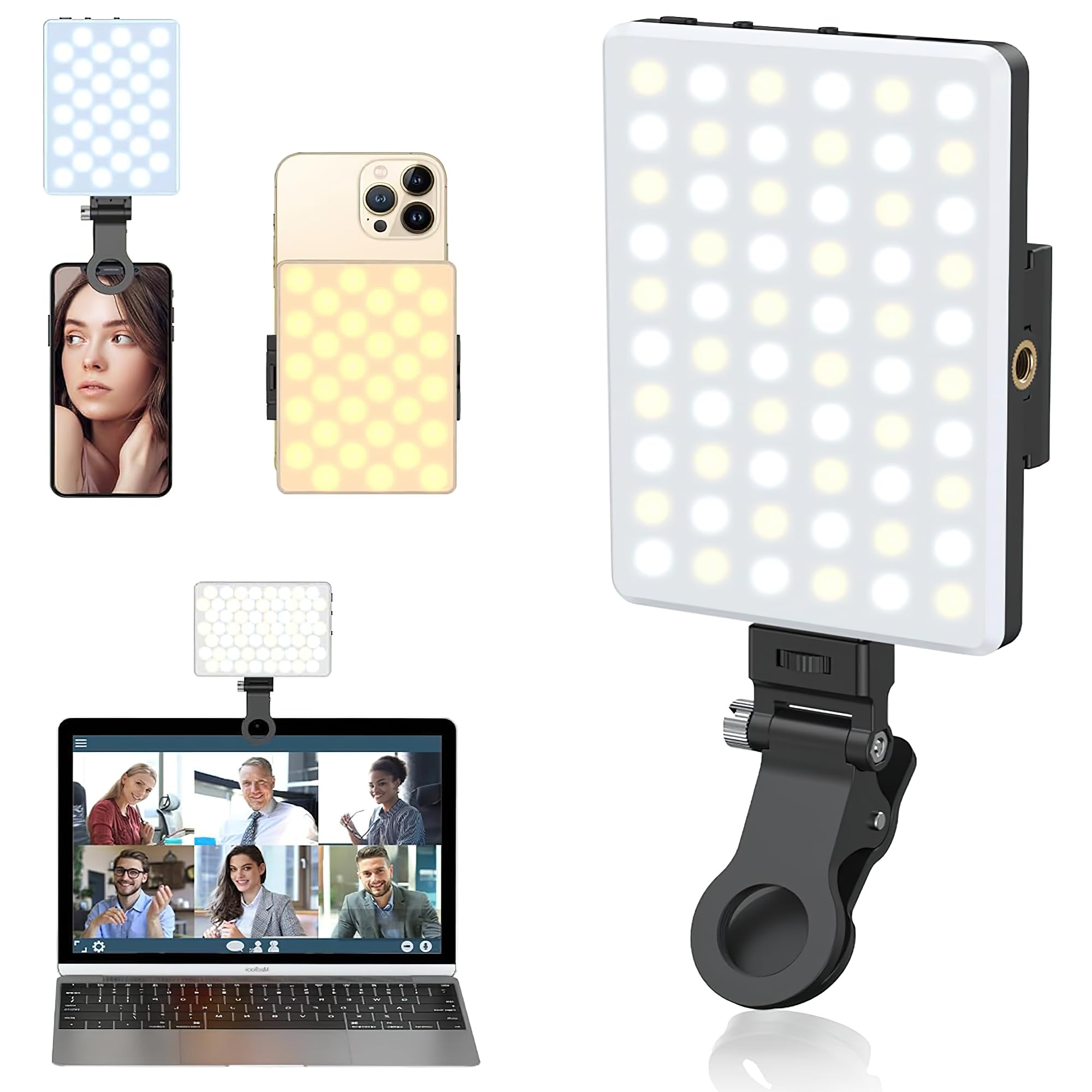 KIDOCA Best Mini LED Light Ring for Video Shooting, Portable Photography Lighting with 60 LED, Mobile Phone and Laptop Holder, Small Camera Flash for Selfie and Photo Shoot