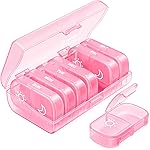 AUVON XL Weekly Pill Organizer 2 Times a Day, Pill Box 7 Day with One-Side Large Openings for Easy to Use, Sakura Pink AM PM Pill Case for Medication, Vitamins, Fish Oils, Supplements