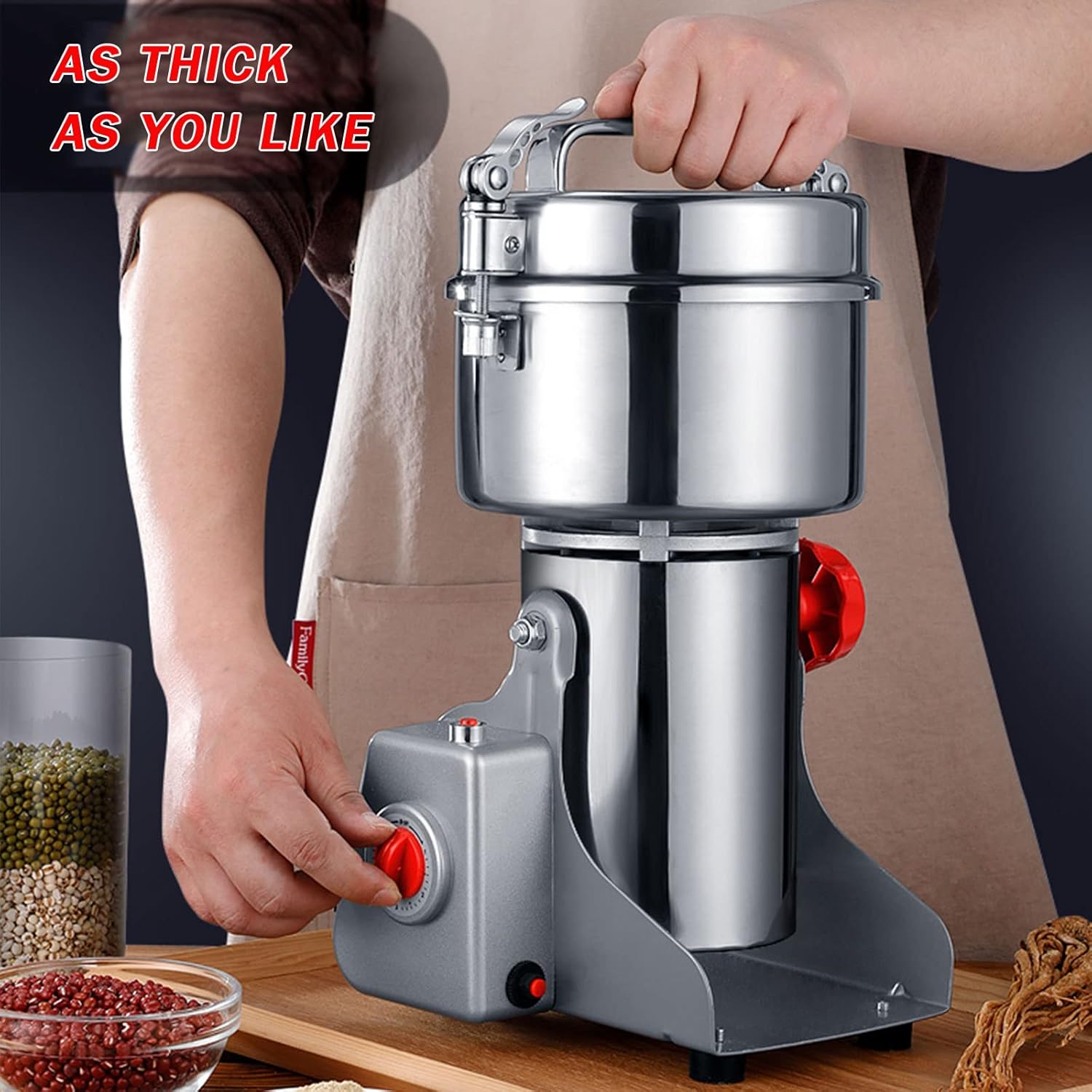 Electric Grain Mill Grinder 304 Stainless Steel Pulverizer Grinding Machine Commercial Corn Mill for Kitchen Herb Spice Coffee with