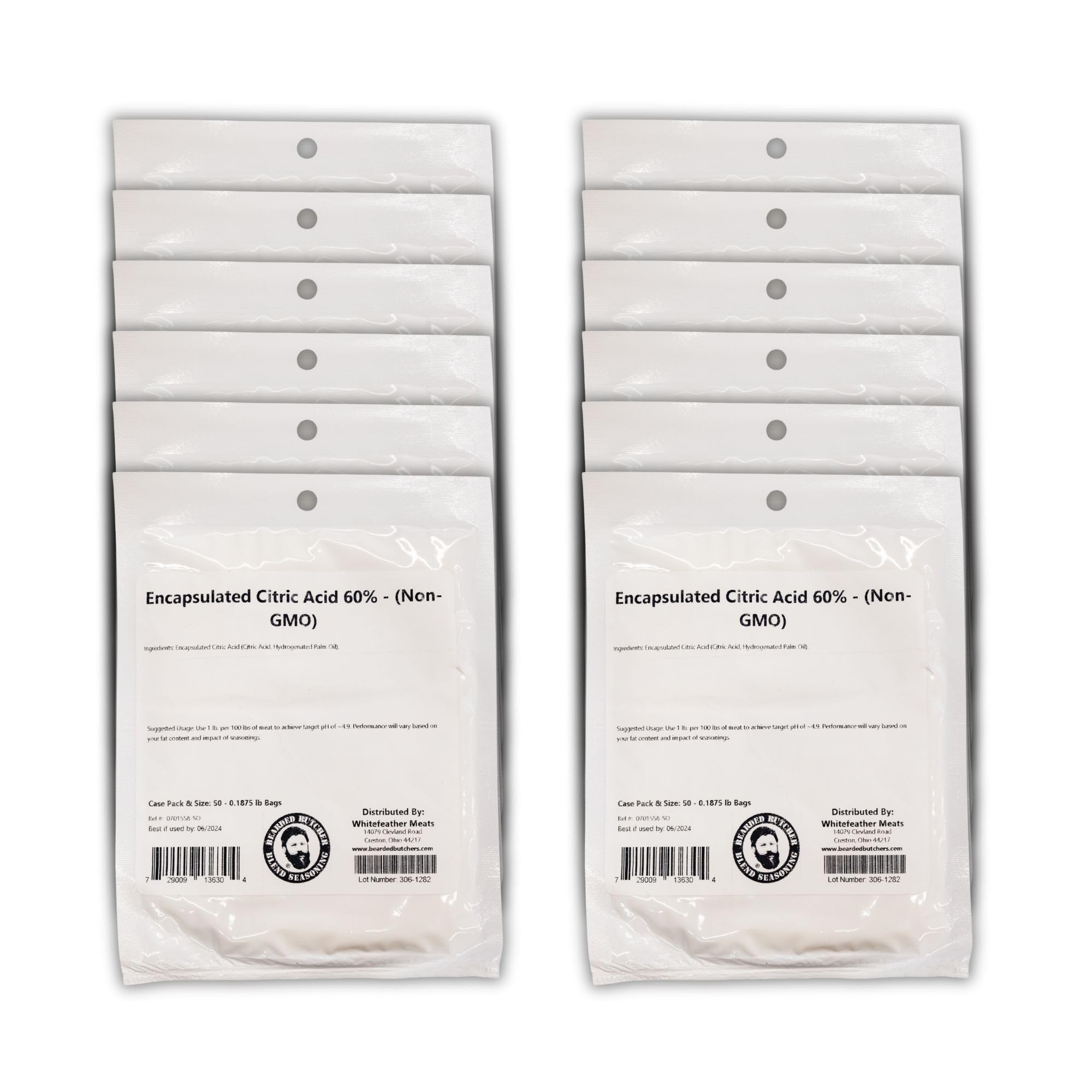 Bearded Butchers Encapsulated Citric Acid 60%, 3oz Case of 12 Packs – Non-GMO Sausage Tang for DIY Meat Processing – Season Up to 25 lbs of Ground Meat – Ideal for Summer Sausage and More