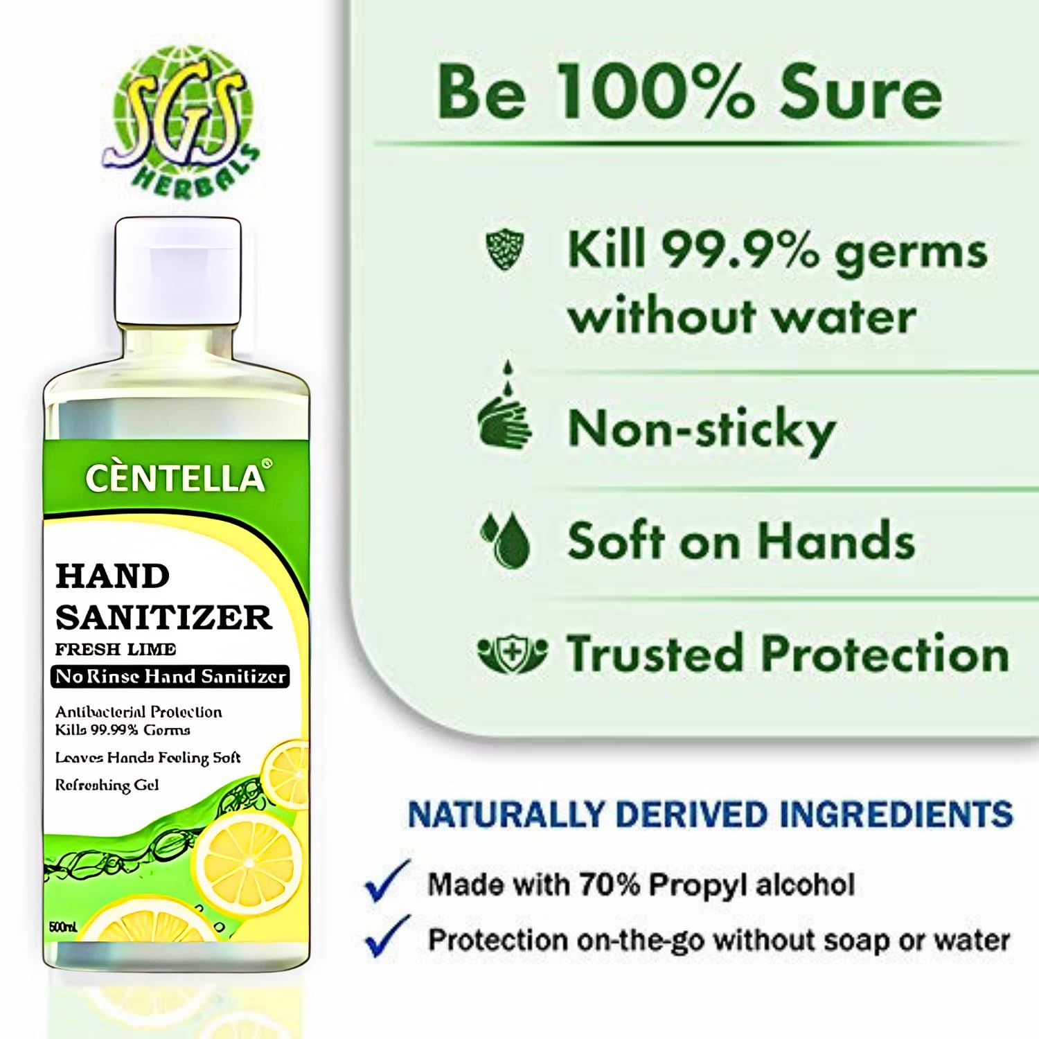 K'TRiQ Centella Hygienic Bact- X Hand Sanitizer Gel (Antibacterial) (Non-Sticky) Kills Germs No-Rinse Wash Hand Gel Hand Rub- 500 ML 1