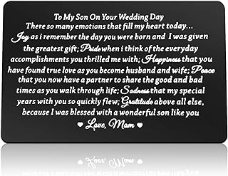 Son Wedding Gifts from Mom Engraved Wallet Card Insert for Son on His Wedding Day to My Son Gifts Son Wedding Day Gifts Son Wedding Card Son Wallet Card from Mom
