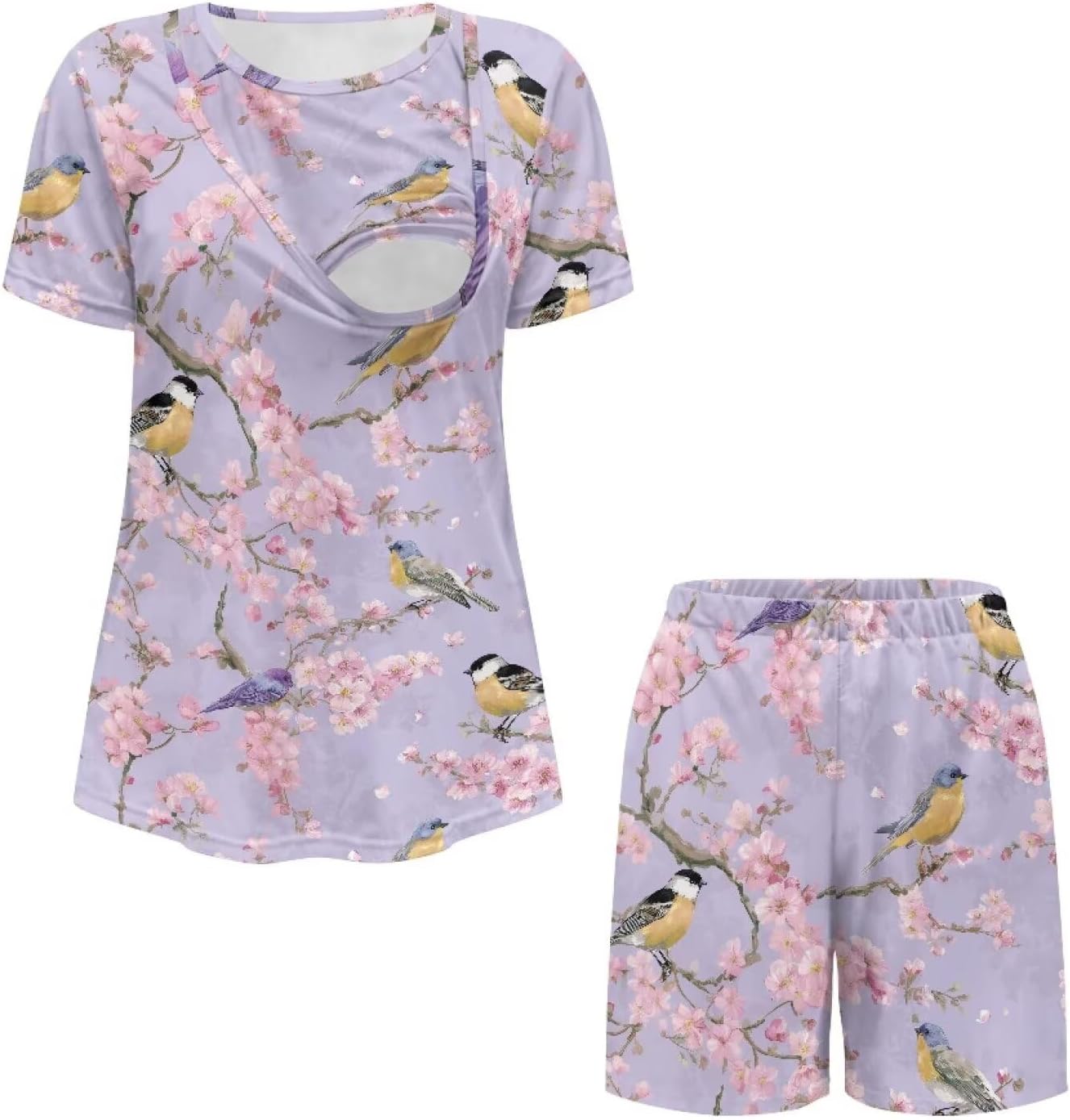 Women's Nursing Short Sleeve Pajamas Sets, Comfy 2 Pack Pj Sets with Double Layer for Summer S-2XL