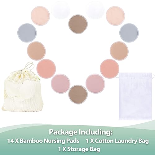 Miniatura 103 de wegreeco Almohadillas para lactancia materna (paquete de 14) + bolsa de lavandería y bolsa de almacenamiento de viaje, opción de 4.7 pulgadas, Pasta
