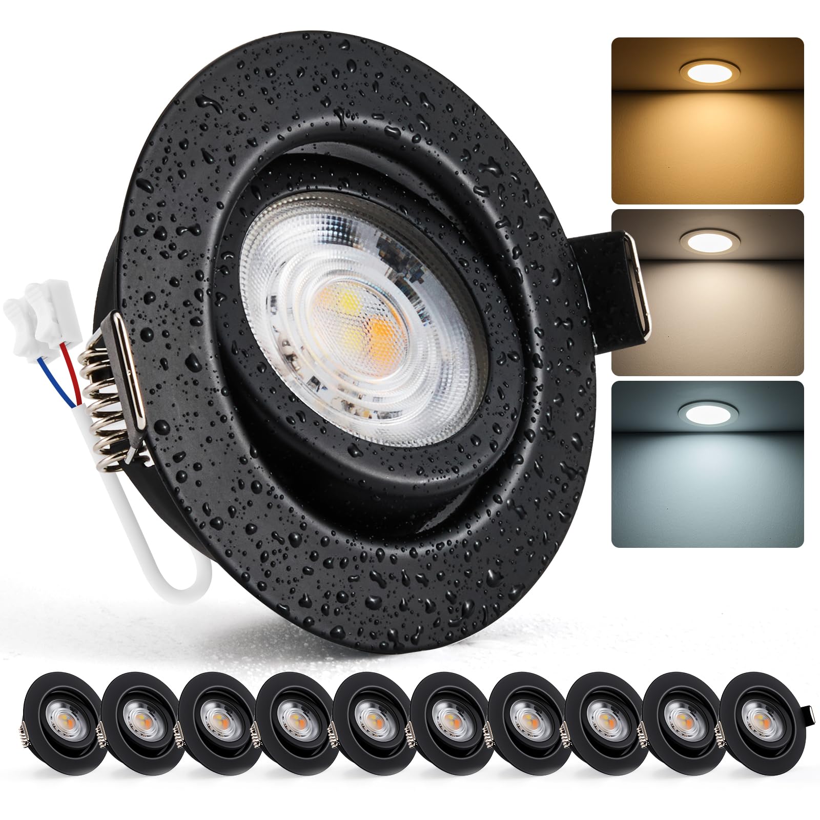 Bojim Faretti a LED da Incasso per Cartongesso 7W Foro 68mm - 80mm IP44 | Luce Calda / Naturale / Fredda, Dimmerabili Faretti LED Soffitto per Bagno Cucina Scale Salotto e Cameretta, 10 Pezzi