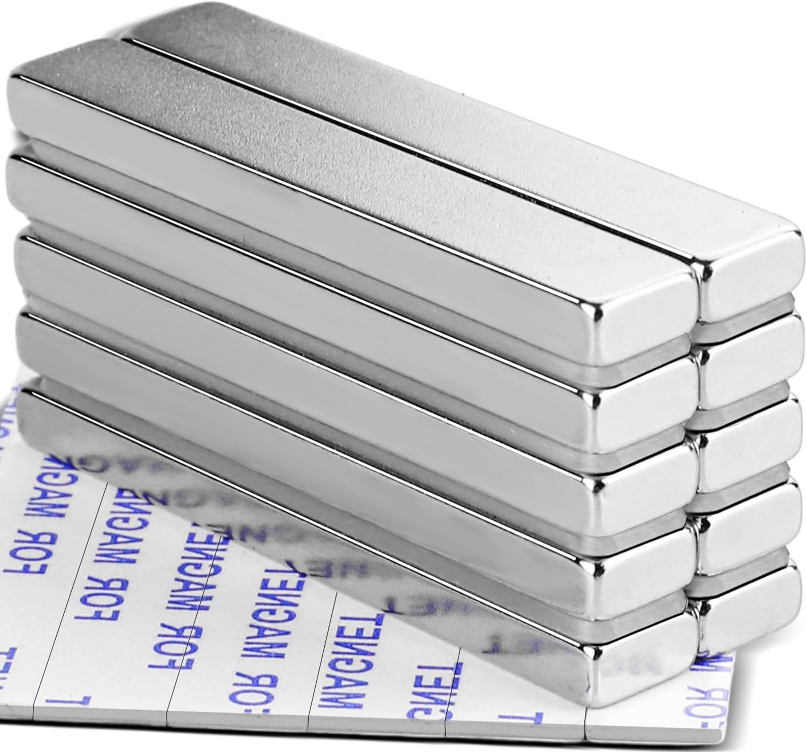 DIYMAG Neodymium Magnets, 10 Pack Strong Magnetic Bar with Double-Sided Adhensive Backing Heave Duty Rare Earth Magnet for Fridge, Classroom, Science and Craft - 2.36 x 0.39 x 0.2 IN Silver