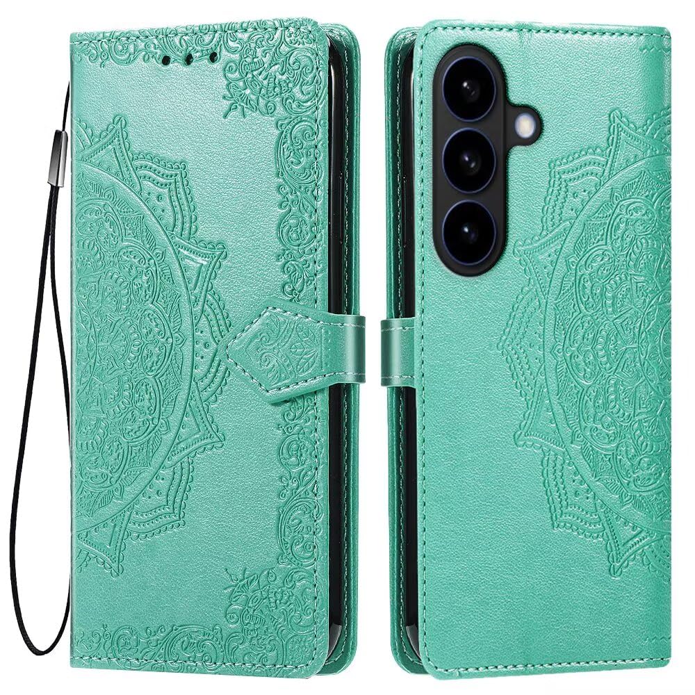 HONLEN Cover for Samsung Galaxy S26 (6.3" Inches) Premium PU Leather Wallet Flip Magnetic Closure Case, Mandala Embossed Design with 3 Card Slot, Stand Case Green