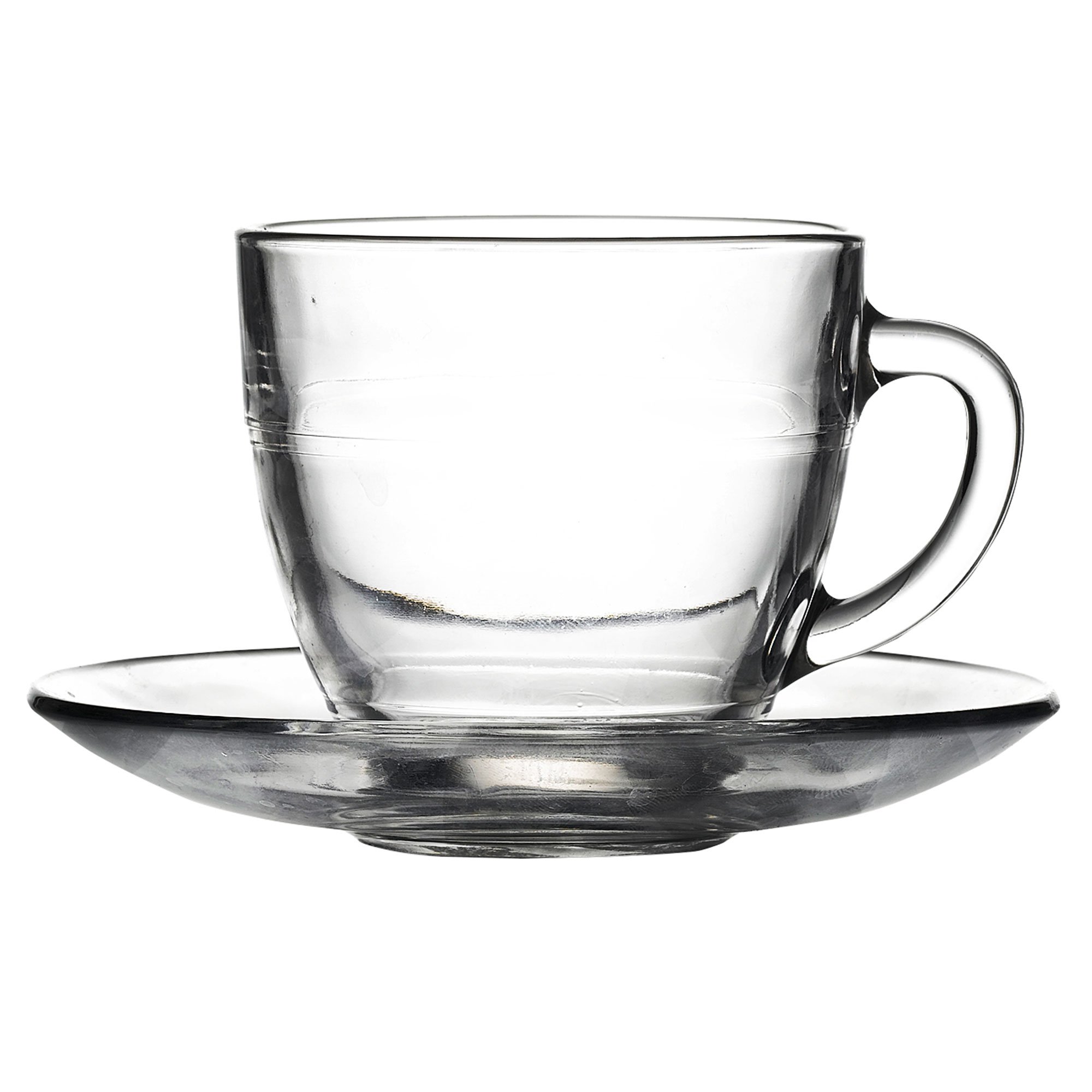 DuroborGigogne Cups & Saucers 7.75oz / 220ml - Set of 6 - Glass Cappuccino Cup and Saucer Set