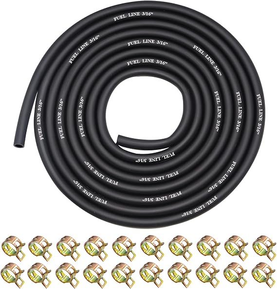 10 Feet 3/16 Inch ID Fuel Line with 20Pcs 2/5 Inch ID Hose Clamps for Kawasaki Kohler Champion Briggs & Stratton Small Engines Mini Bike ATV Mowing Machine
