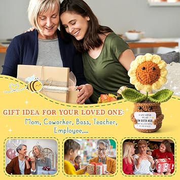 Funny Retirement Gifts for Women Mom Coworker Teacher - Mini Positive Sunflower Crochet A Wise Woman Once Said - Appreciation, Leaving, Farewell, Going Away Gifts for Friends, Employee