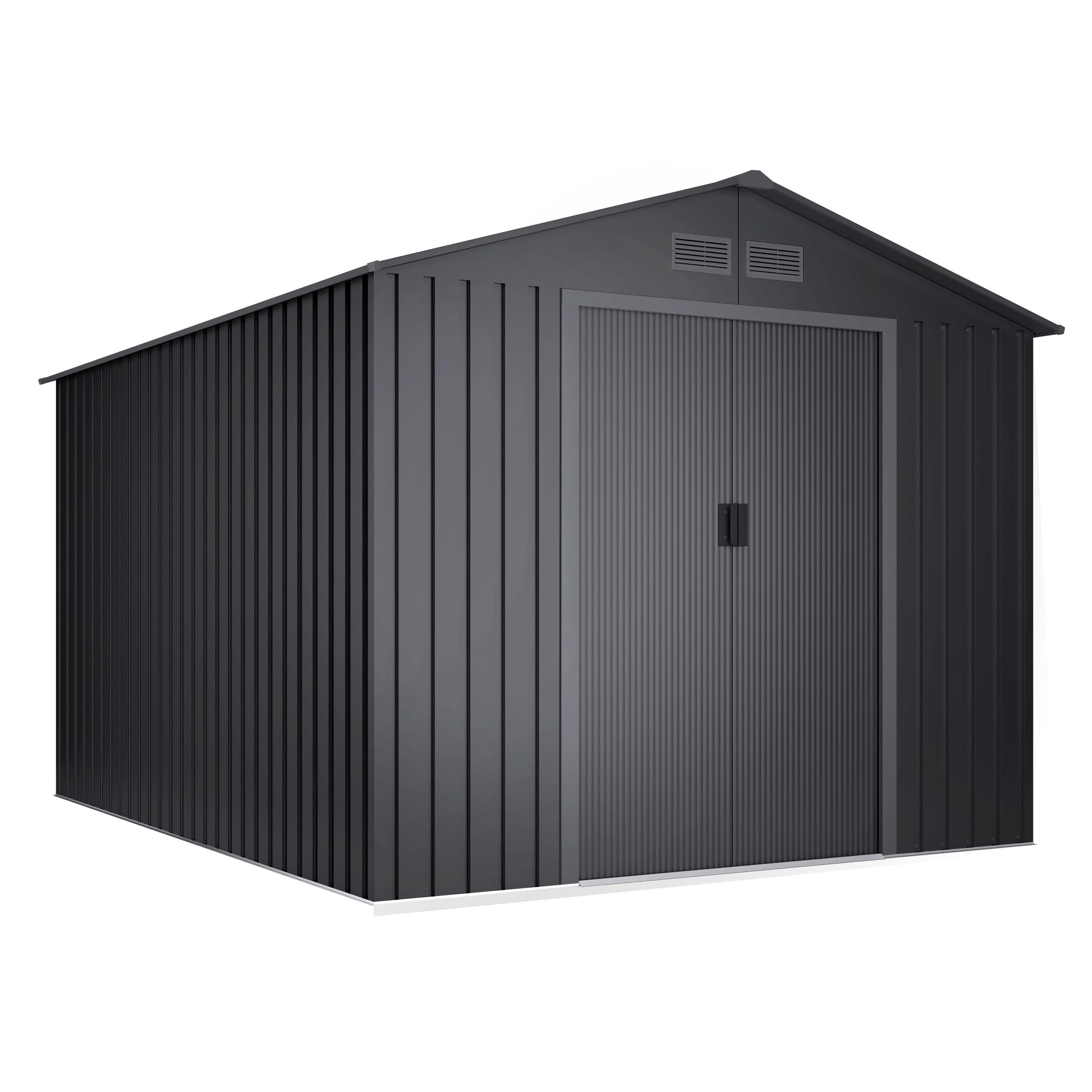 Abri de Jardin en métal 8,08m2 Light Anthracite - 258x313x202cm - 4 grilles - Double Porte coulissante - Rangement extérieur