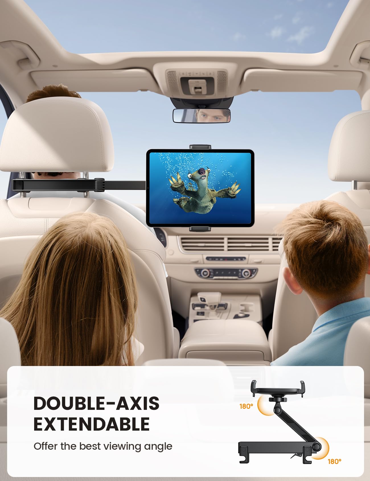 Lamicall Support Tablette Voiture pour Appuie-tête - [Verrouillable] [2026 Bras Extensible Biaxial] 360° Rotation, Support pour iPad Pro, Air, Mini, Switch, Autre 4,7 à 13" Téléphones et Tablette