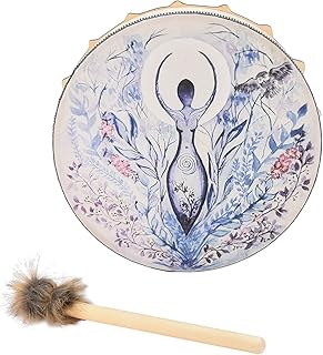 DRYEN Shaman Drum,10 Inch Tree Of Life Decoration Design Hand Drum With Stick, Instrumental Alchemy Moon Drum, Sound Healer For Spiritual Music, Reflection And Meditation blue 25 x 6cm