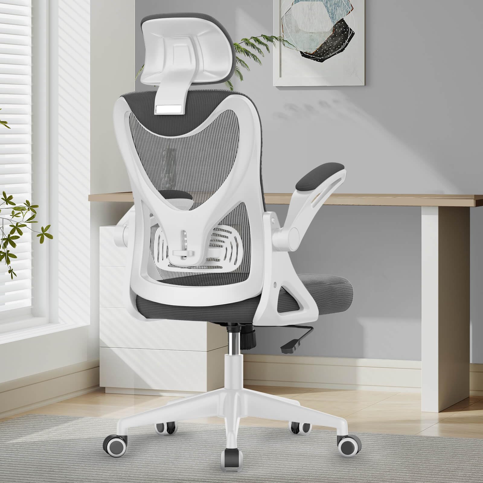 YONISEE Office Chair - Ergonomic Desk Chair with Lumbar Support Headrest Adjustable, Padded Flip-up Armrests Comfy Seat Cushion High Back Executive Manager Chair For Home Office
