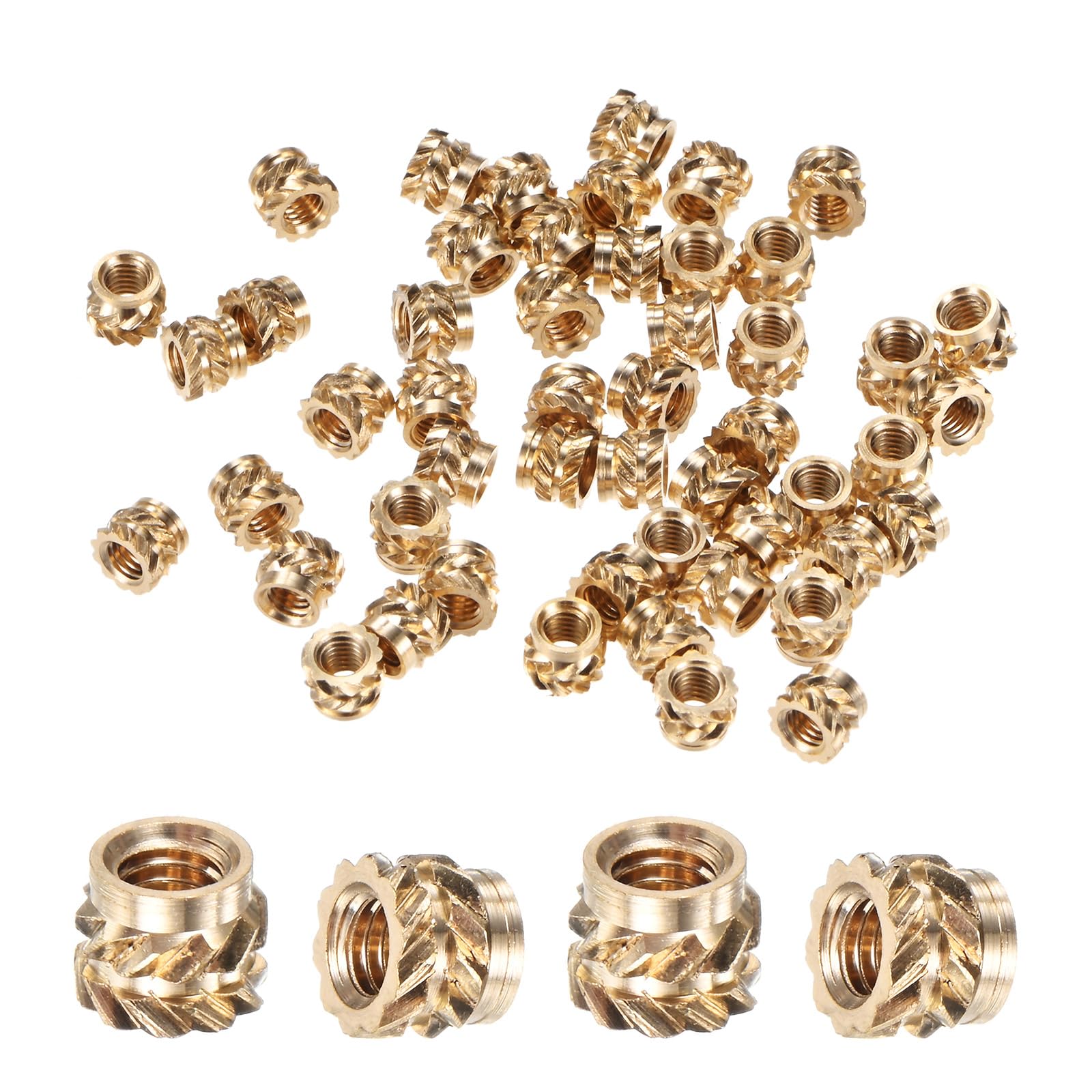 M METERXITY 50-Pack Threaded Inserts - M3 x 4mm L x 5mm OD Brass Heat Set Insert Nuts, for 3D Printing Components/Plastic Parts/Miniature Electronics Female Metric Knurled Nuts