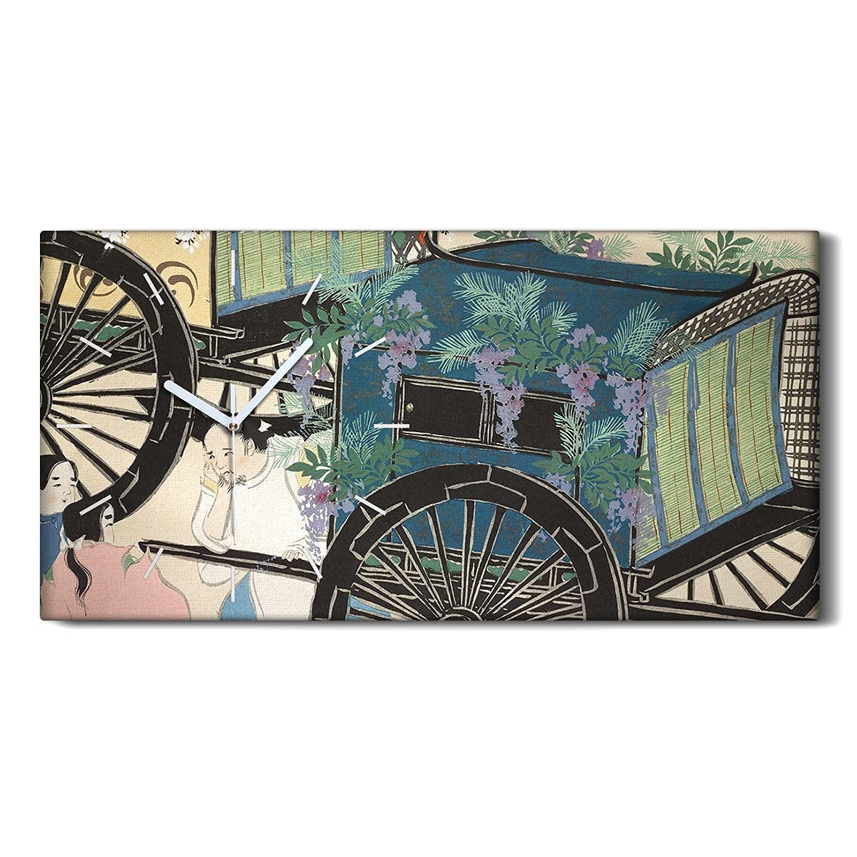 Horloge sur toile 60x30cm silencieuse chariot asiatique pour salon