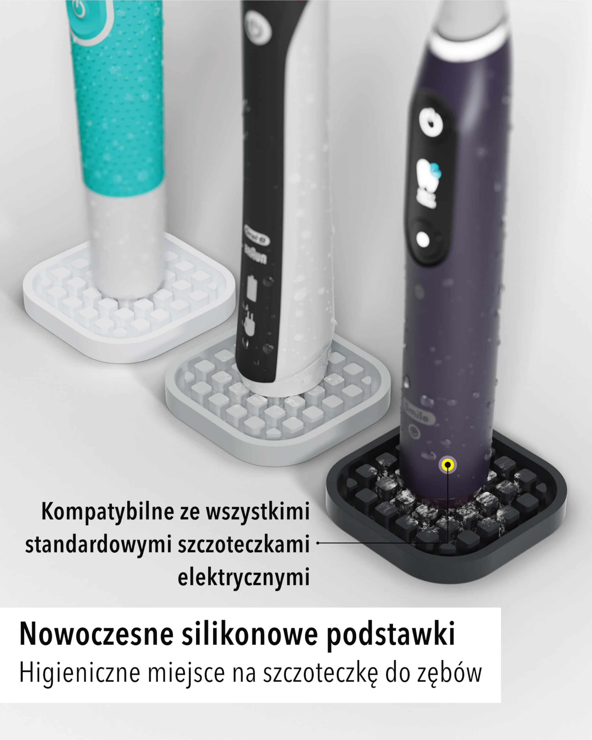 Qikfresh - Zestaw 2 kompaktowych podstawek na szczoteczki elektryczne - Pasuje do wszystkich modeli - Silikon spożywczy (Biały)