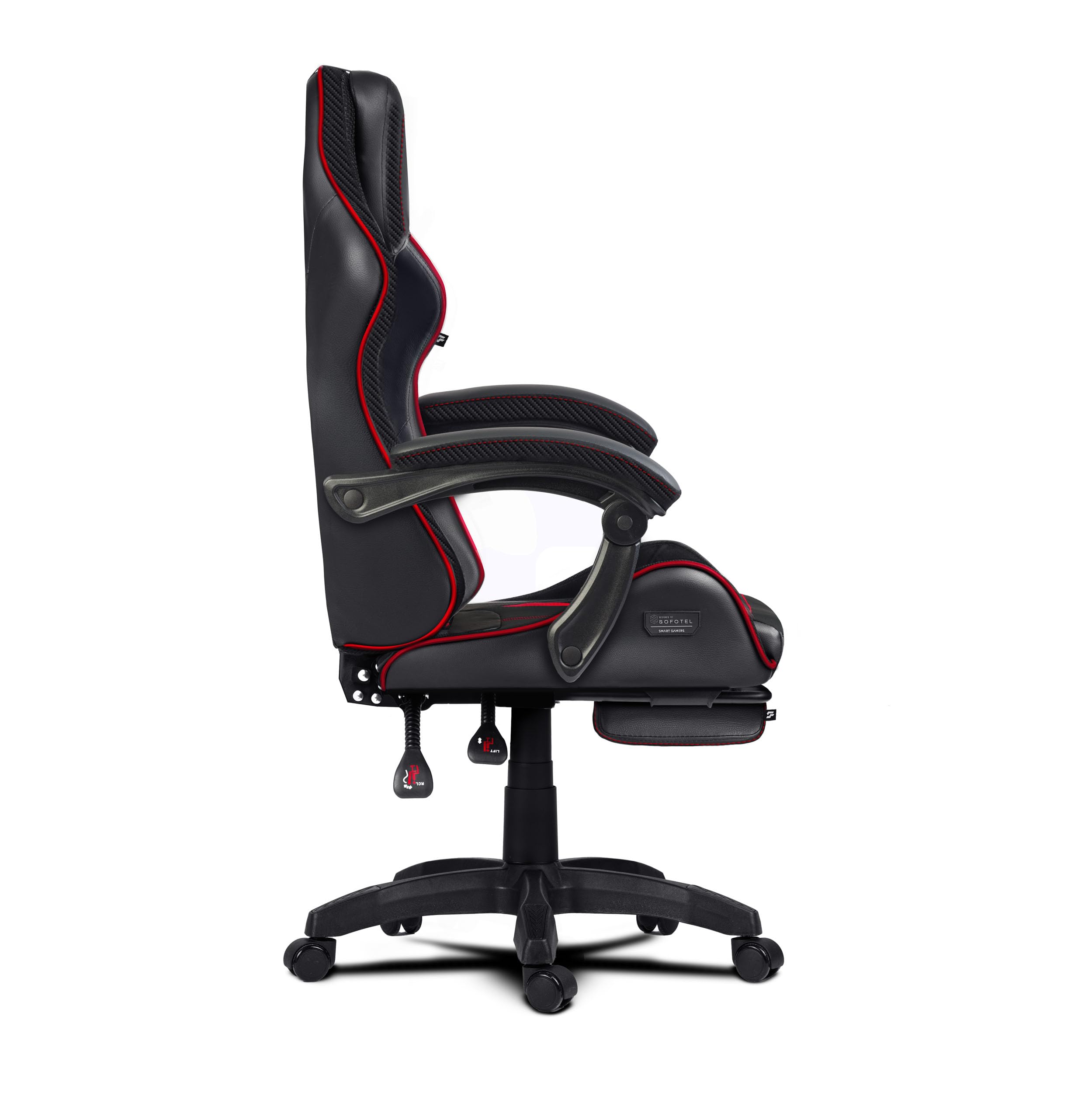 Sedia da gioco - Sedia da gioco ergonomica da ufficio - con poggiapiedi a secchiello - Regolabile e girevole - Per lavoro, giocare e rilassarsi - 120 kg - Nero, Rosso