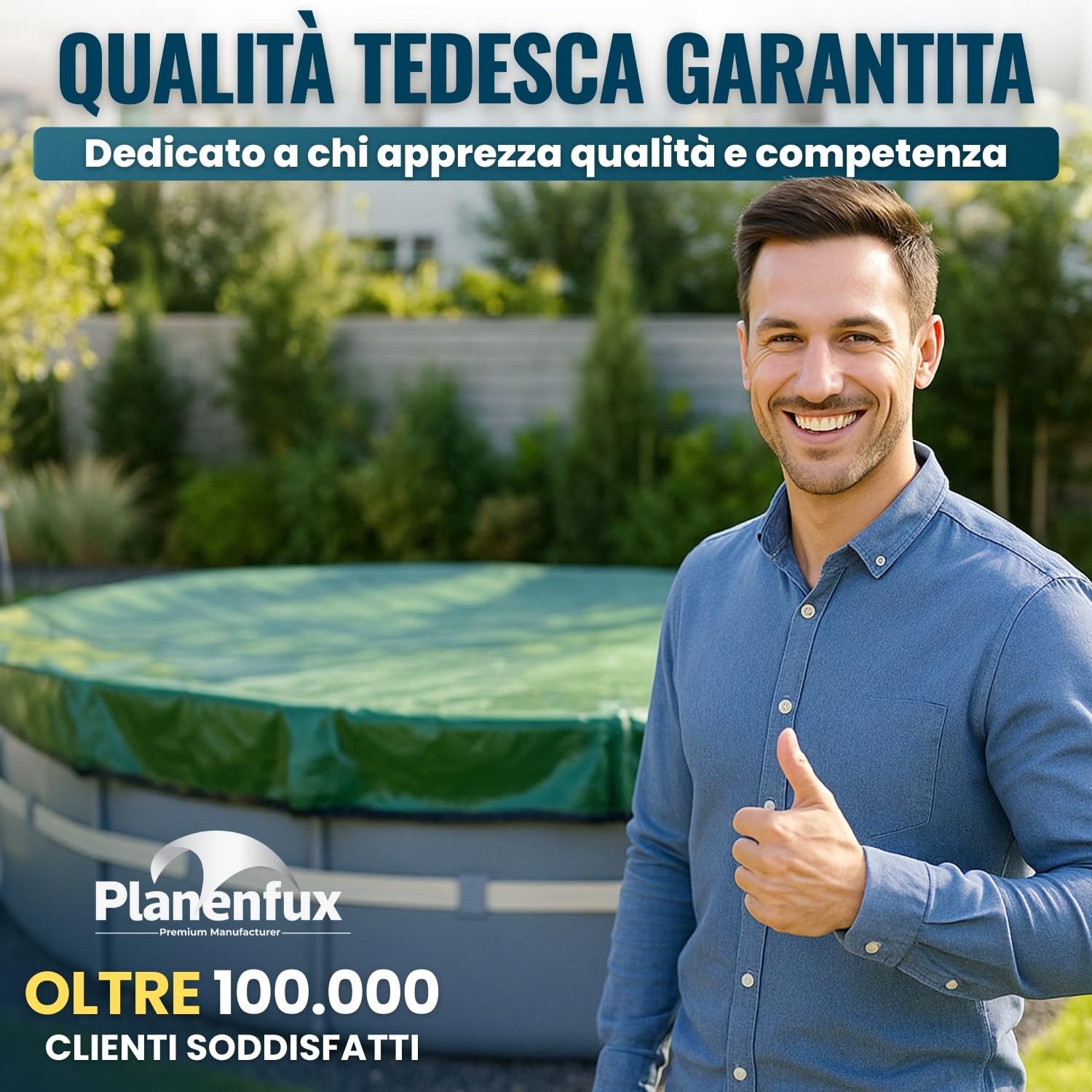 Planenfux® Copertura invernale rotonda per piscine Ø 366 cm (320-366cm) | Telo 2-in-1 in PE 200g/m² | UV-resistente per estate & inverno | Ø420cm Copertura invernale per piscina
