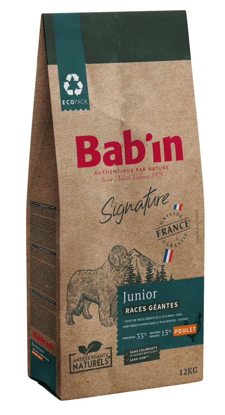 Bab'in Signature Junior Races Géantes croquettes poulet pour chiot de taille géante 12 KG