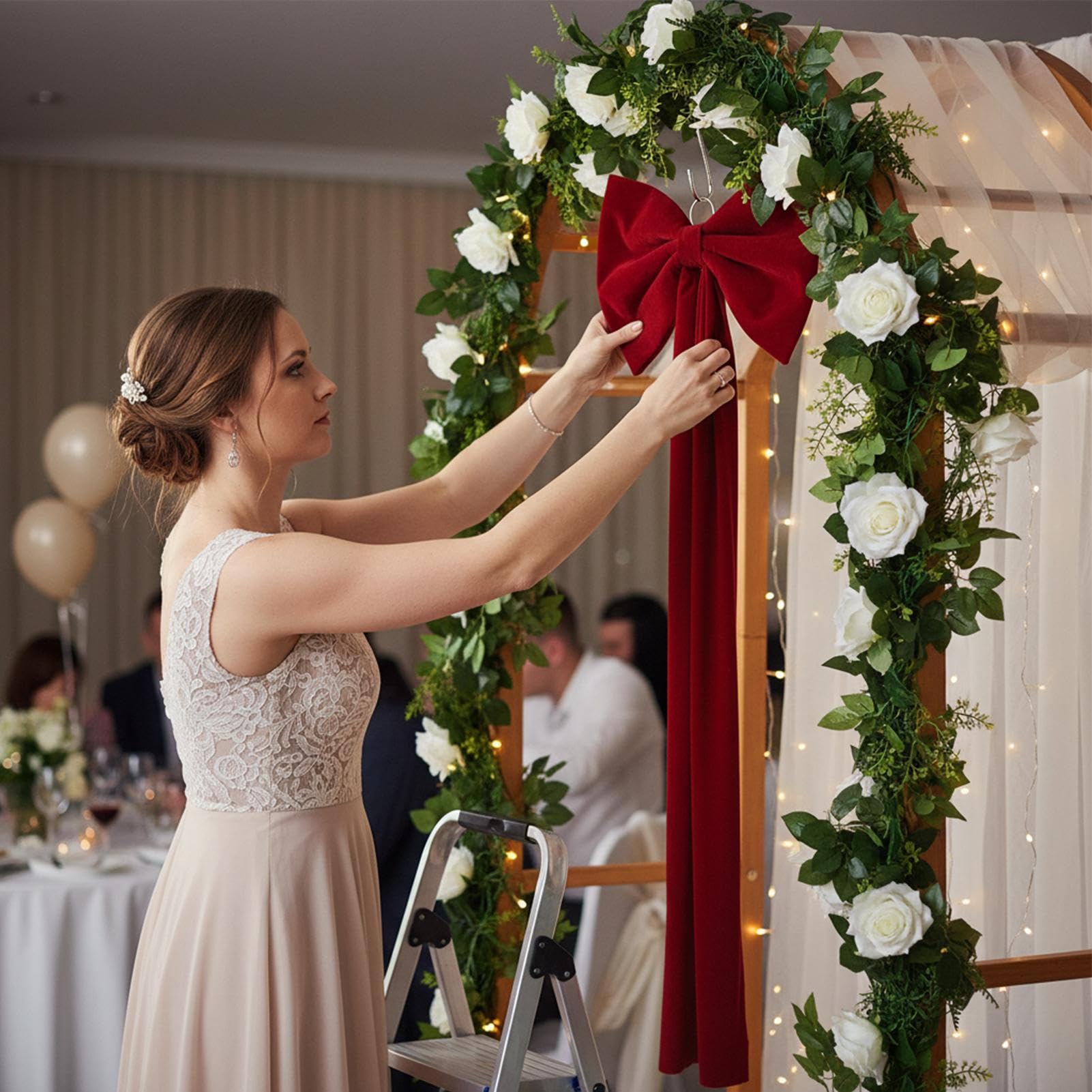 Décoration De Cime De Sapin De Noël en Forme De Nœud Décoration Rouge pour | Nœuds De Fête En Velours pour Armoire Maison Ferme Banquet Arbre De Noël Couronne Porte Soirée