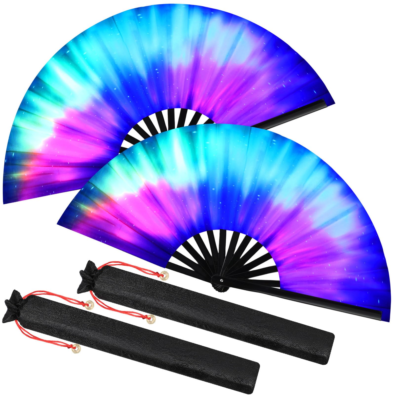 Grand éventail chinois pliable kungfu et arts martiaux en soie Aurora Rainbow