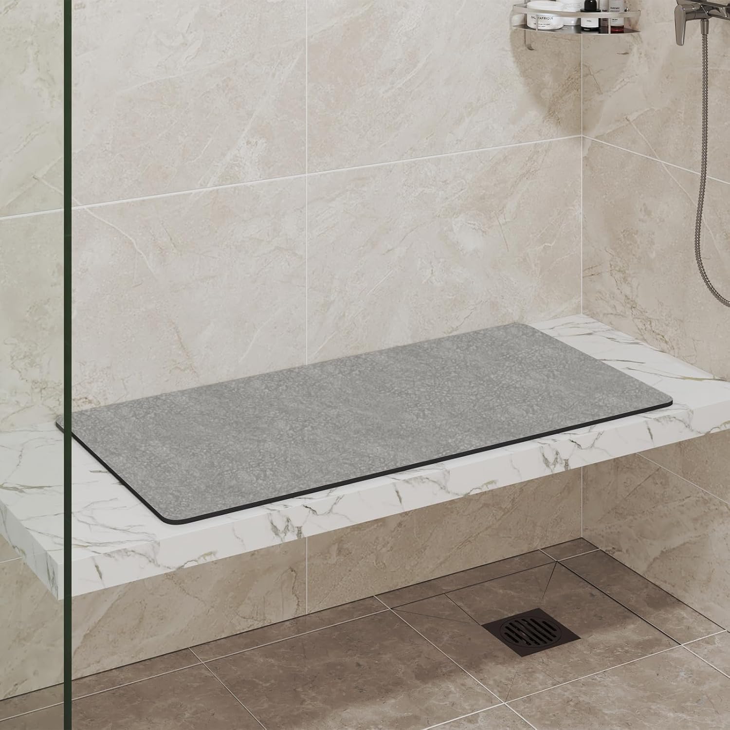 Non-Slip Shower Bench Mat & Step Pad | Thickened, Quick-Dry, Cut-to-Fit Bath Mat for Shower Stool, Tub Floor, and Bathroom Steps (Khaki, 31''x12'')