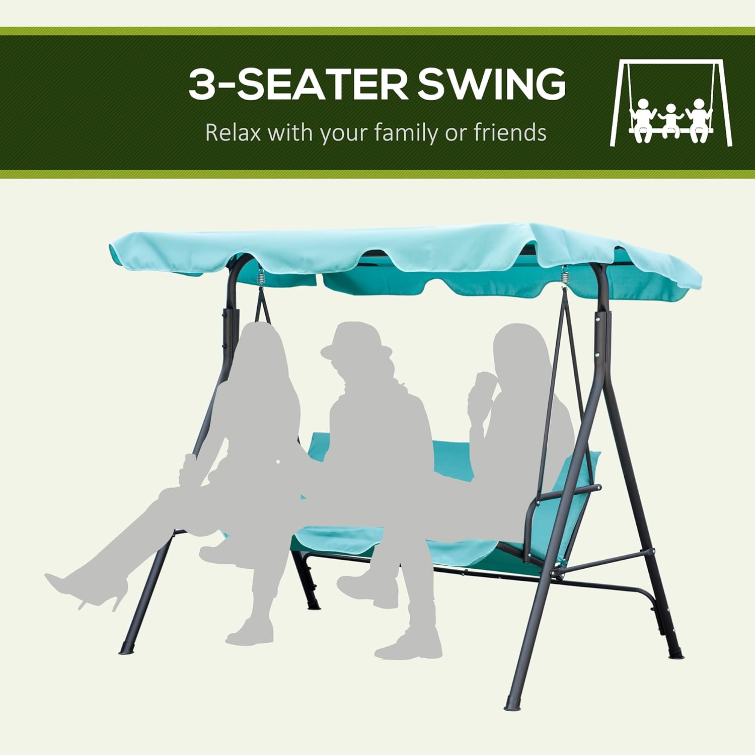 Illustration of three people sitting on the swing chair
