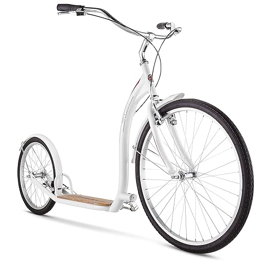 Schwinn Shuffle Adult Scooter, 26-Inch Front Wheel, 20-Inch Rear Wheel, Alloy Linear Pull Brakes, Steel Frame, White