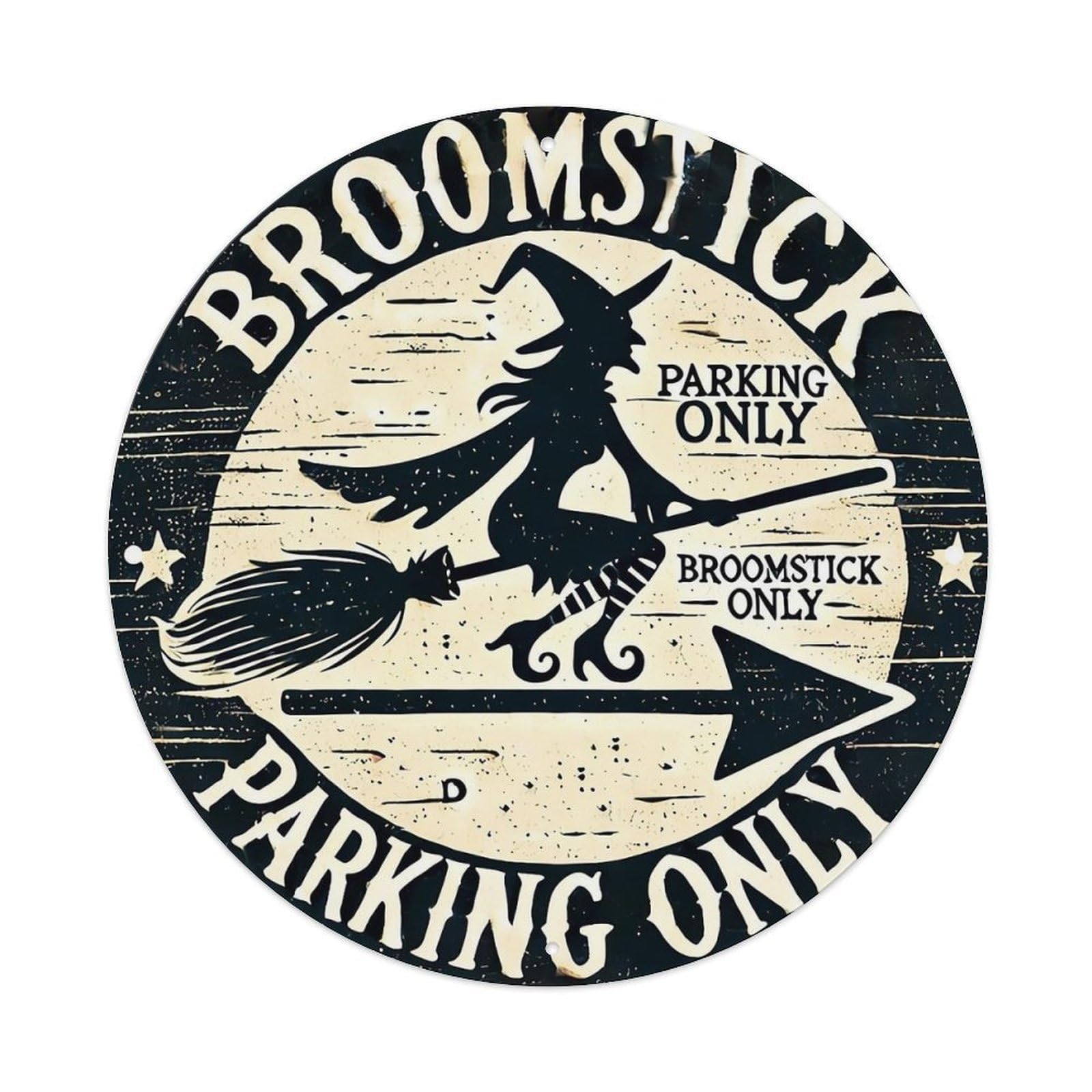 Witch Flying Broomstick Sign Pattern Vintage Round Tin Sign Retro Metal Wall Decor Metal Poster, Home Bar Garage Cafe Wall Art Decoration 8x8Inches