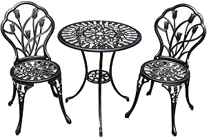 Rust-Resistant Cast Aluminum Patio Bistro Set with Umbrella Hole