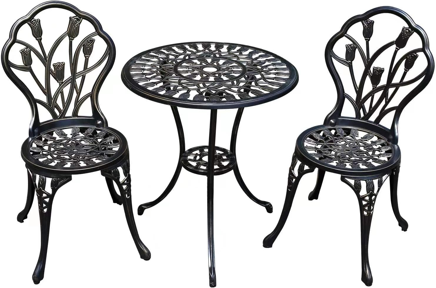JARDIN DE CENTENNIAL Patio Bistro Set.Rust-Resistant Cast Aluminum Bistro Table Set with Umbrella Hole for Backyard (Tulip Copper)