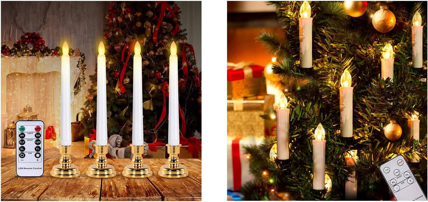 JOSU 4 PCS Window Candles + 12PCS Christmas LED Window Candles