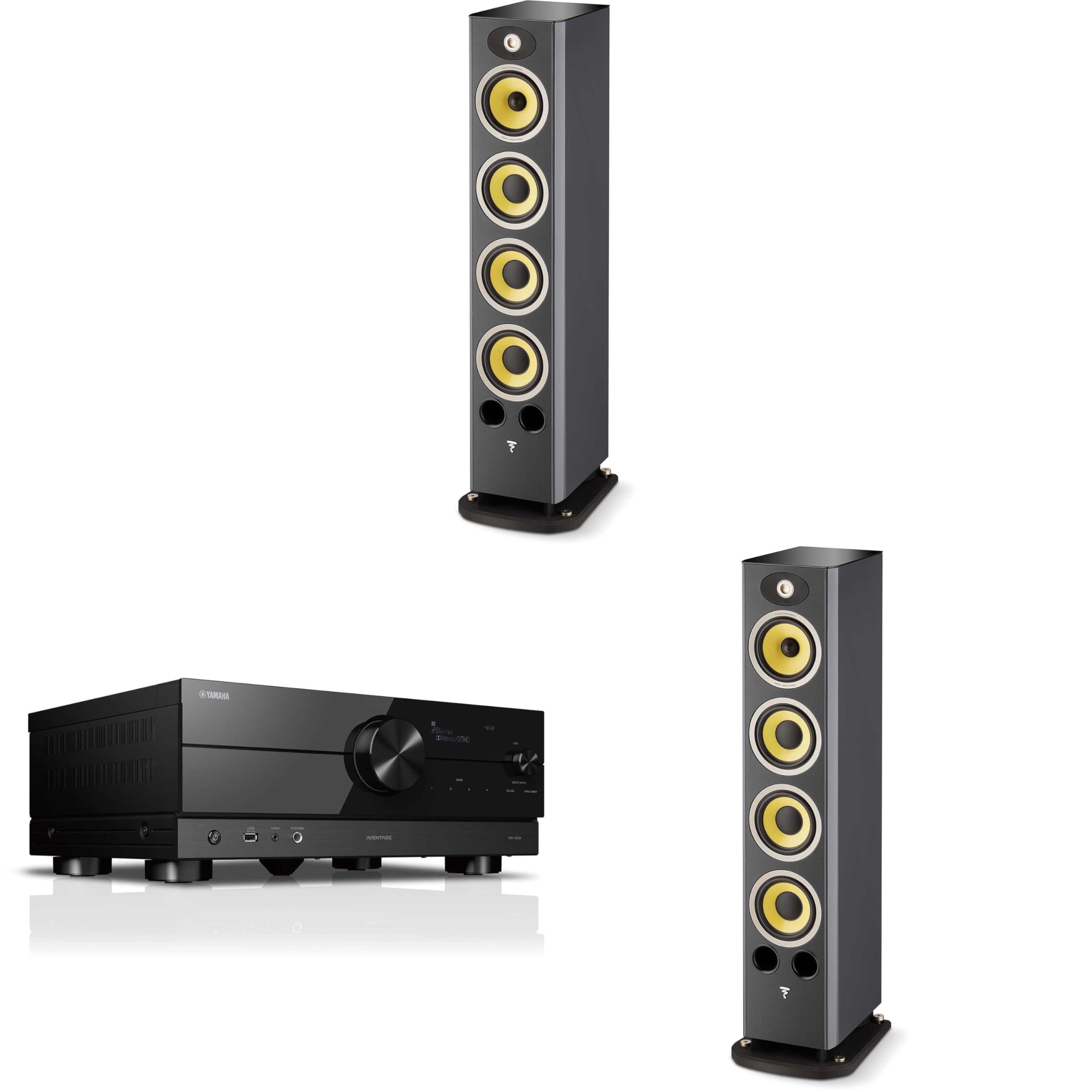 Focal Aria K2 936 Ash Grey (Limited Edition) 3-Way Floorstanding Audiophile Tower Speaker - Pair, with RX-A2A AVENTAGE 7.2-Channel AV Receiver with 8K HDMI and MusicCast