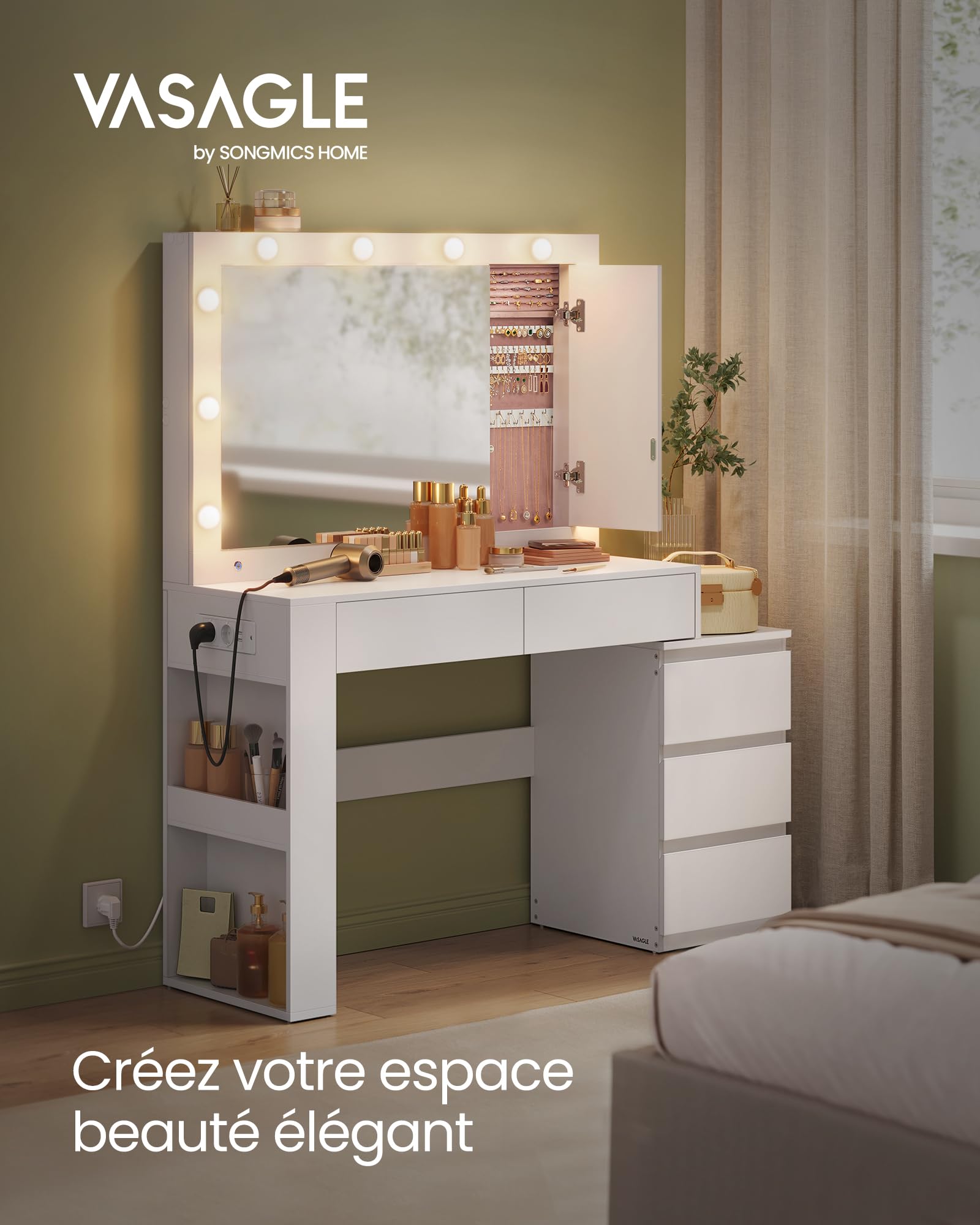Coiffeuse Avec Miroir Led VASAGLE Coiffeuse Avec Grand Miroir LED Luminosité Réglable - Table Maquillage Blanc Nuage RDT120T10 Coiffeuse Avec Miroir Led VASAGLE Coiffeuse Avec Grand Miroir LED Luminosité Réglable - Table Maquillage Blanc Nuage RDT120T10