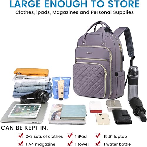 Miniatura 4 de LOVEVOOK - Mochila para portátil para mujer, resistente al agua, mochila de trabajo y viaje, con monedero, elegante mochila para la universidad,