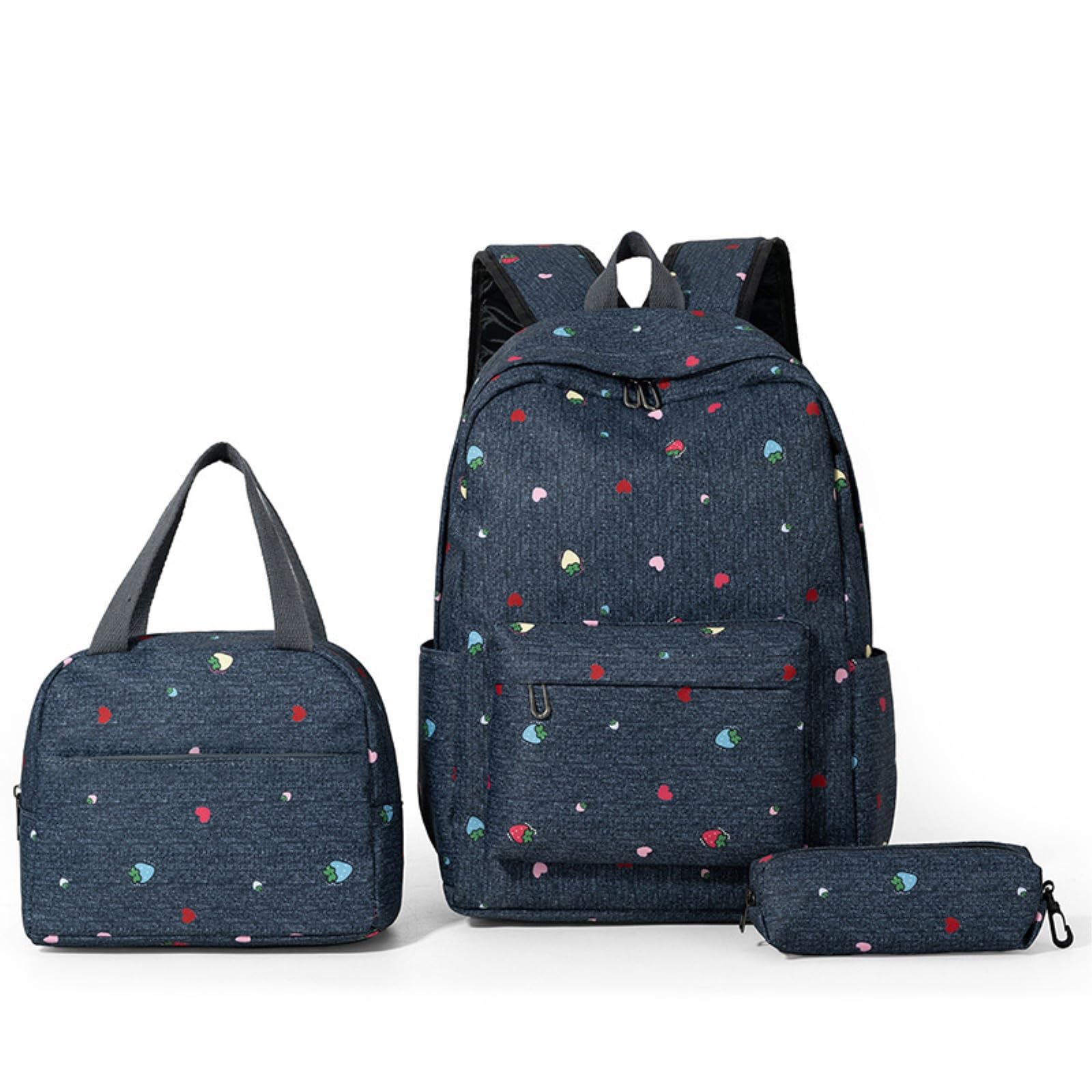 Zaino da Viaggio 3 in 1 di Stampa Fragola Set Scuola con Sacchetto A Pranzo E Borsa Matita per Ragazze Adolescenti
