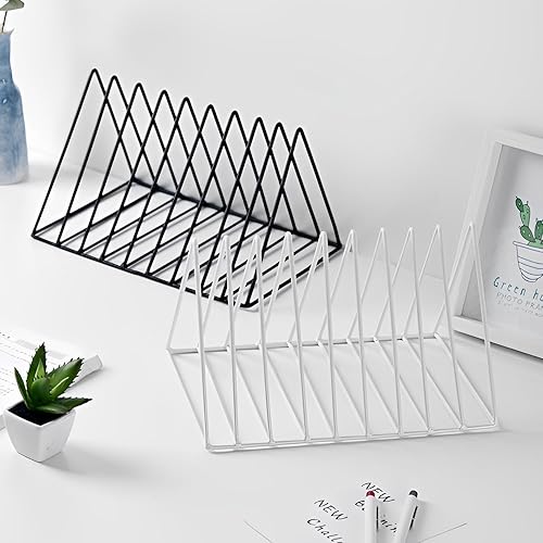 Miniatura 6 de Sooyee Paquete de 2 revistas blancas con 9 ranuras, organizador clasificador de archivos de escritorio, decoración de estantería triangular,