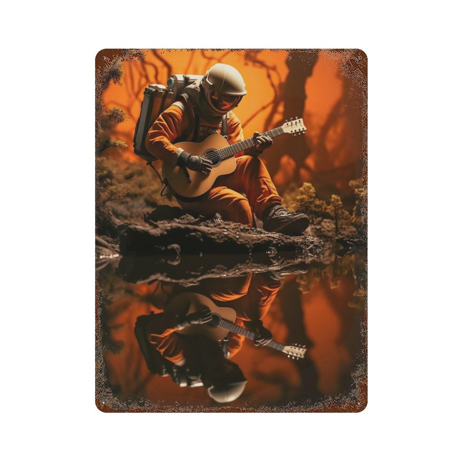Astronaut Guitar 15.7"x11.8" Vintage Rust Metal Sign, Decorative Metal Wall Art for Living Room, Hallway And Home Decor