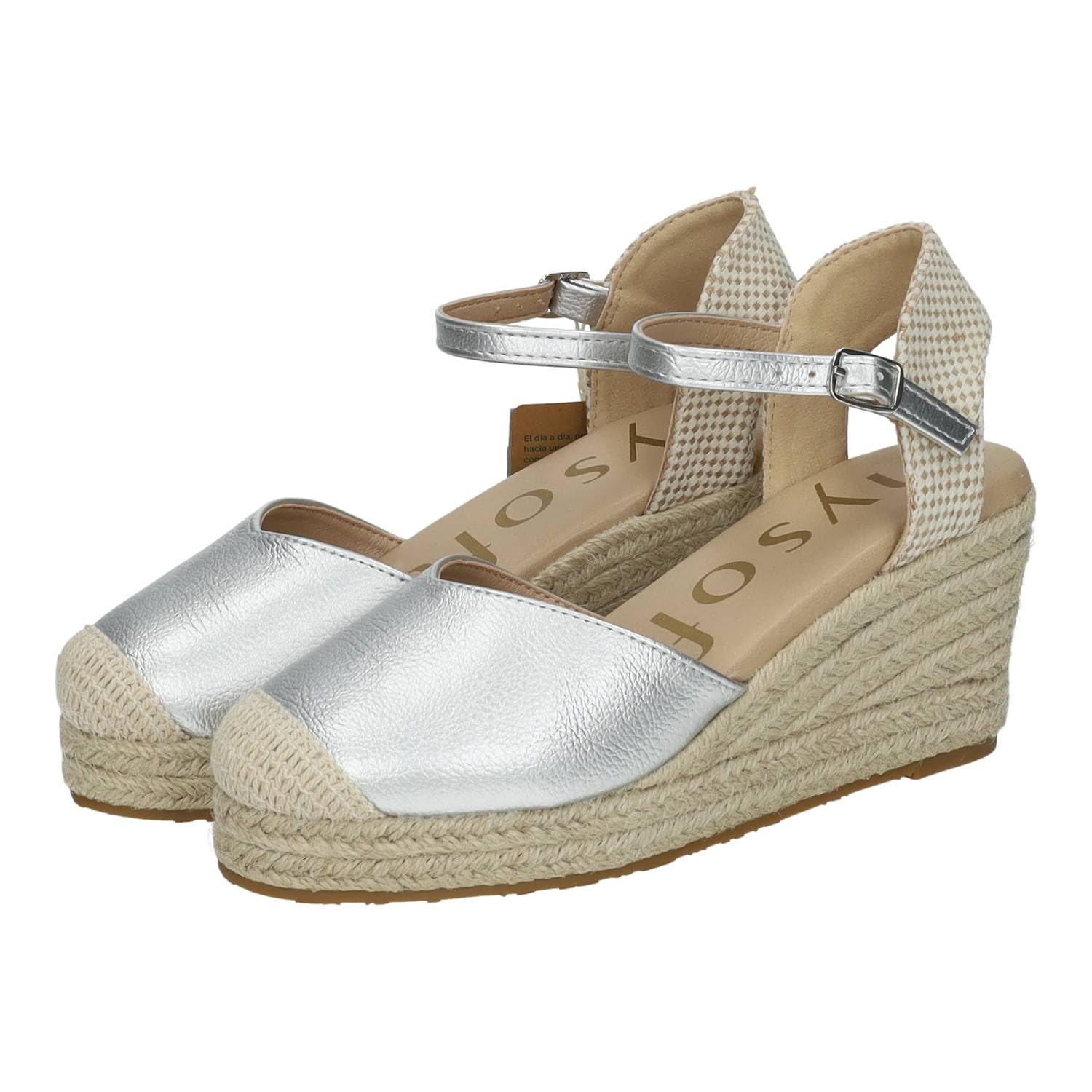 mysoft 25M150 Alpargatas con cuña Plateada para Mujer, diseño Moderno y cómodo Hecho en España Mujer Alpargatas