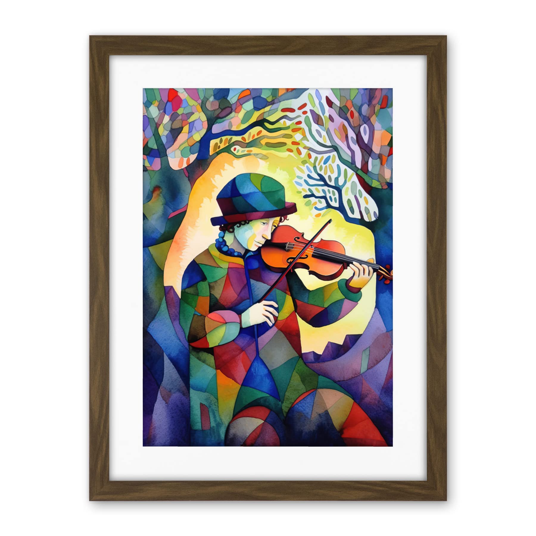 Artery8 Fiddle Player In Forest Folk Art Watercolour Painting Artwork Framed Wall Art Print 18X24 Inch