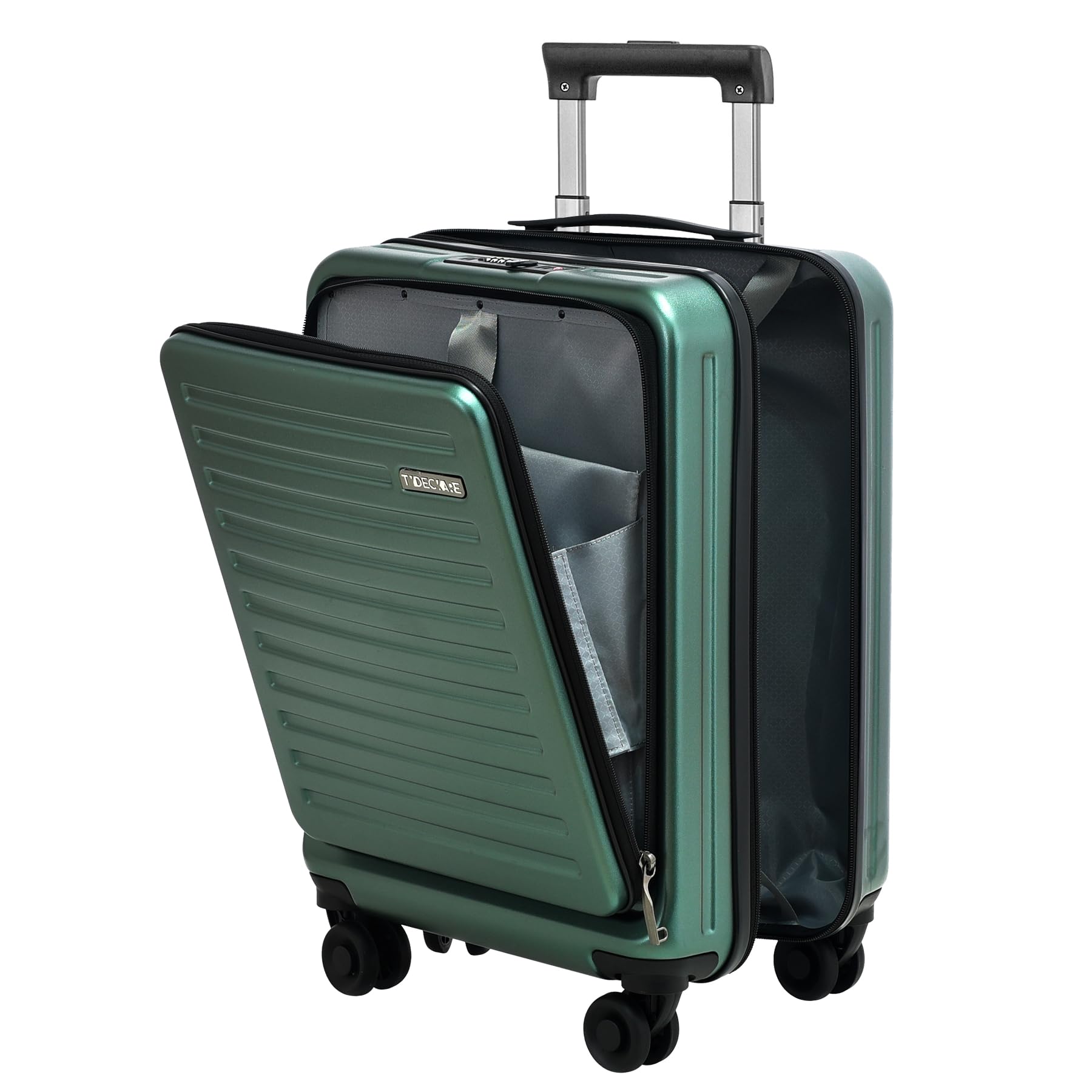 TydeCkare 20 Inch Carry On Luggage with Front Pocket, 21.65 * 15.35 * 7.87" Suitable for Airplane Overhead Bin, 34L Lightweight PC+ABS Hardshell with YKK Zipper, TSA Lock Approved, Dark Green