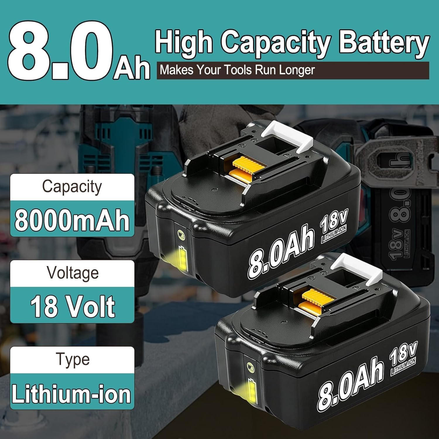 6 Stück 8000mAh Ersatzakku für Makita Akku18V BL1860B mit LED Indikator | BL1850B BL1850 BL1840 BL1830 BL1860 BL1835 BL1845 BL1820B, Kompatibel mit Elektrowerkzeugen mit LED Indikator