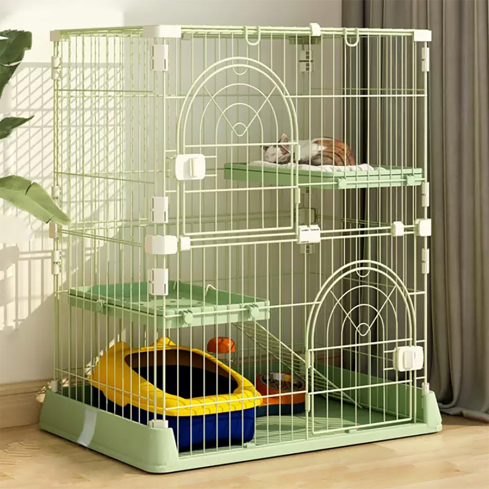 Grande cage pour chat avec bac à litière intégré et hamac suspendu