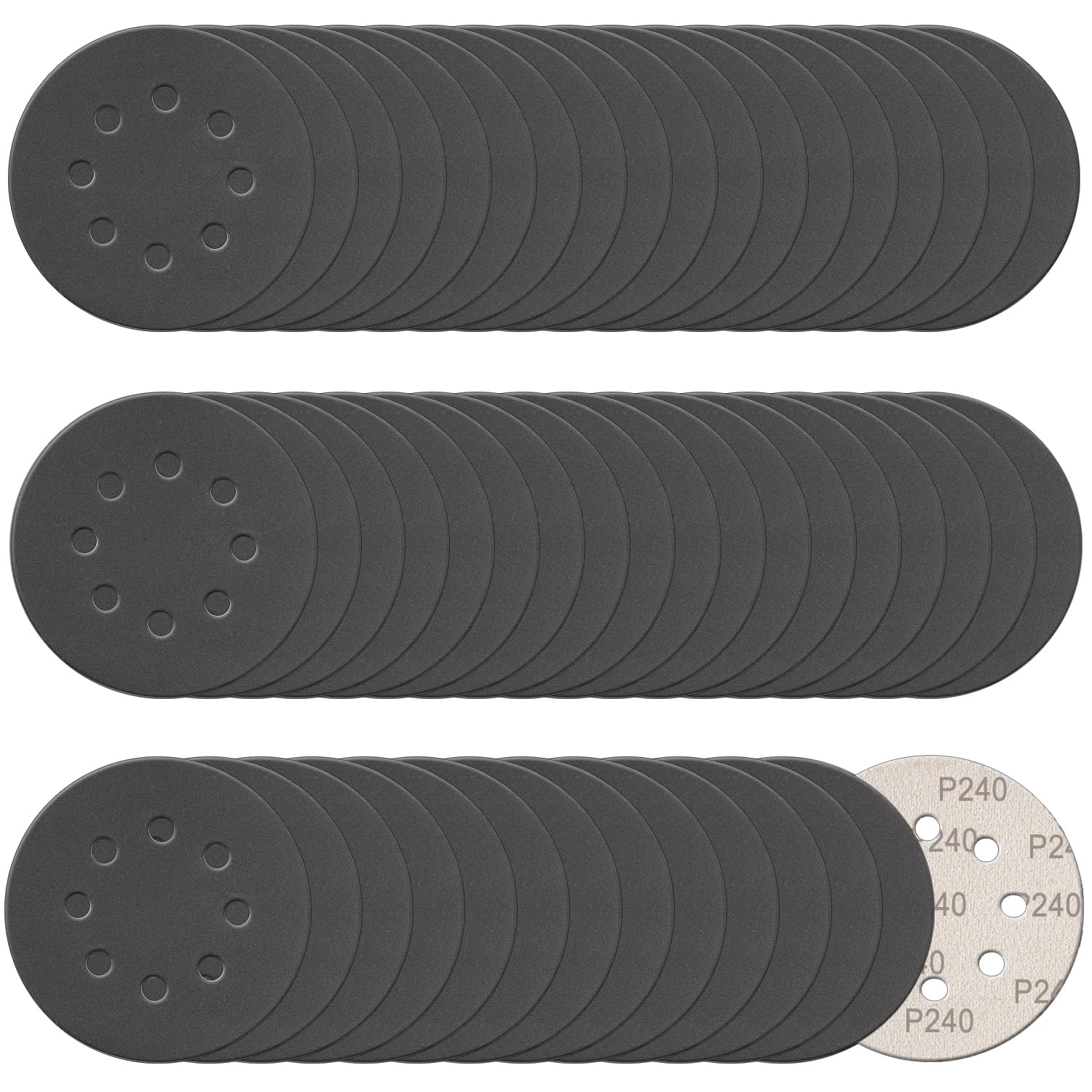 100 Pcs 5 Inch Sanding Discs Hook & Loop 8 Holes Wet Dry 240 Grit Sandpaper Silicon Carbide Sand Paper for Orbital Sander Automotive Wood Plastic