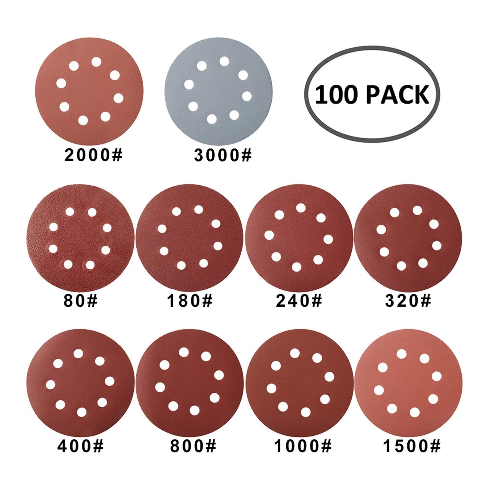 100 pz 125mm Forma Rotonda a Forma di abragazione a Gancio Anello a levigatura Carta Lucida Carta scarbinata 8 Fori sabbiosa tamponante for lucidatura