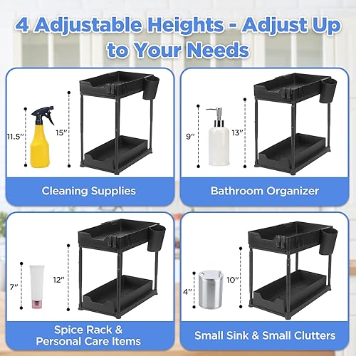 Miniatura 8 de WIZZ ESSENTIALS Organizador de fregadero de baño ajustable en altura (2 niveles), cajones extraíbles duales, organizador de gran capacidad debajo